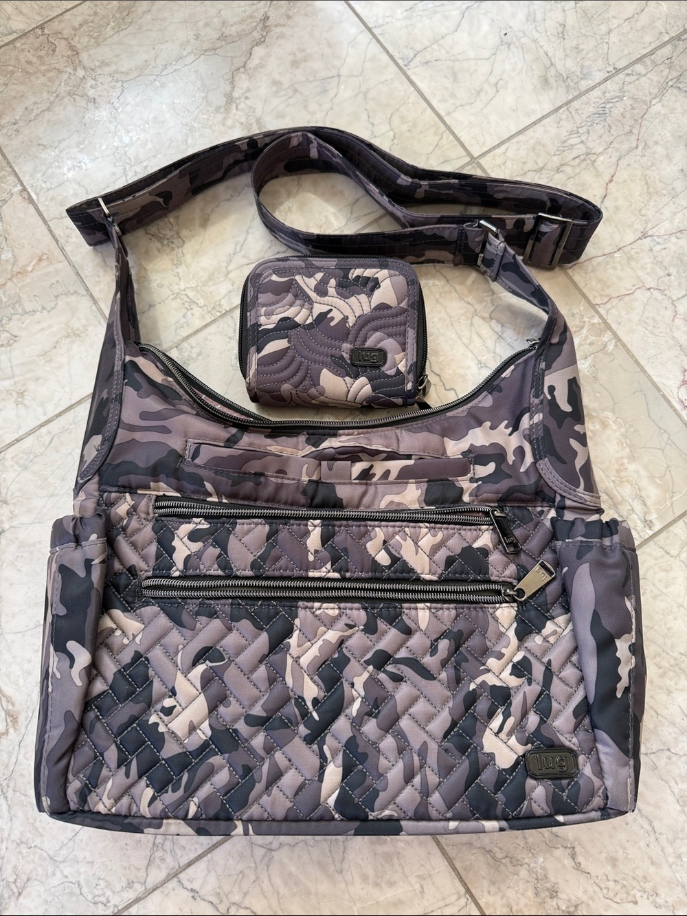LUG - Camper SE Quilted Camo Crossbody Bag in Gray + Matching Splits Wallet